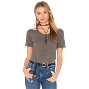 Revolve LNA Bolero Tee T-shirt Top Cut out Short Sleeve Cotton blend Brown XS